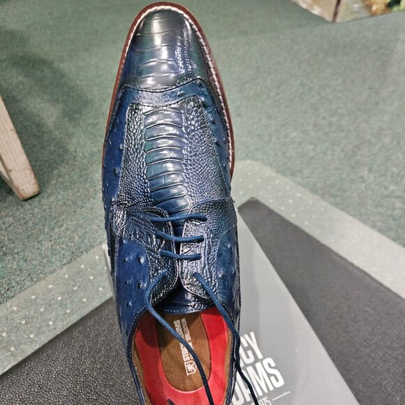 All leather blue textured oxford  loafers